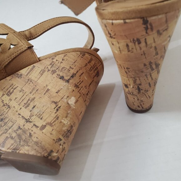 FRANCO SARTO Womens Sandals 8 Shea‎ Cut Out Wedge Cork Leather Tan Chunky Y2K - Picture 5 of 9